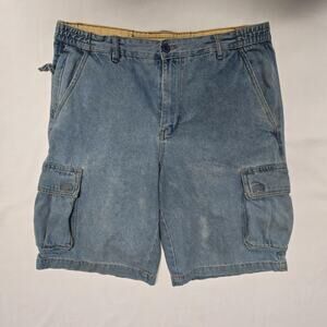 Tri Waist Comfort System Shorts Mens 34 Blue Denim Cargo Pockets Utility Cotton